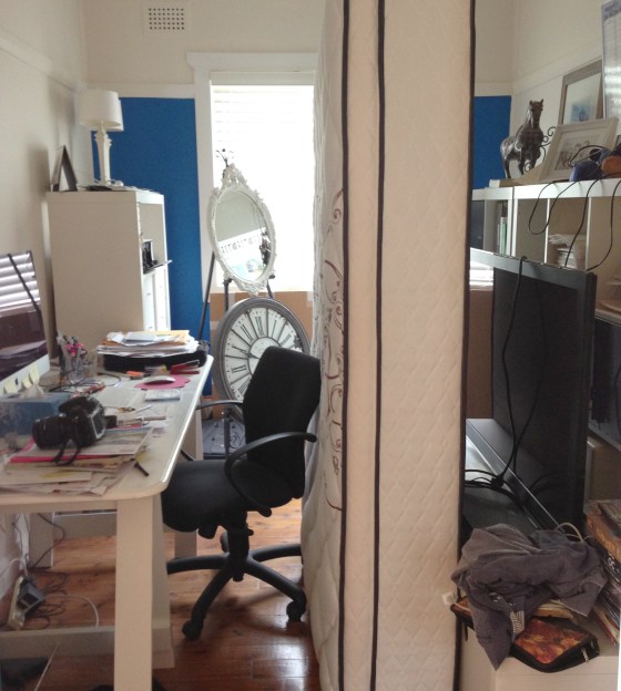 My office! The bed had to go somewhere while the floors were being painted!